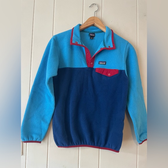 Patagonia Synchilla Snap-T Red Blue Fleece Pullover Boys L 12